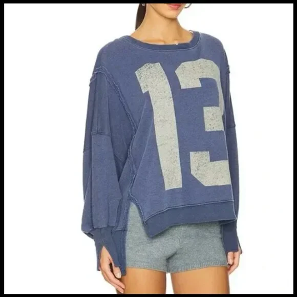 Free People Graphic 13 Camden Sweatshirt Size Small Blue NWT - Picture 3 of 8